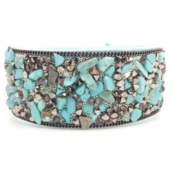 Blue Turquoise Rock Turquoise Leatherette Bracelet - Picture 1 of 2